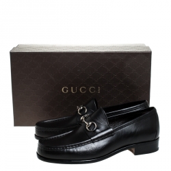 Gucci Black Leather Horsebit Loafers Size 43.5