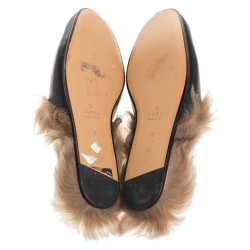 Gucci Black Leather And Fur Princetown Horsebit Loafer Slides Size 42