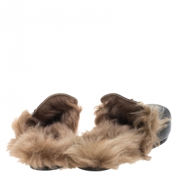 Gucci Black Leather And Fur Princetown Horsebit Loafer Slides Size 42