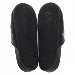 Gucci Black Star And Bee Embroidered Leather River Princetown Slippers Size 41.5