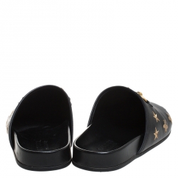 Gucci Black Star And Bee Embroidered Leather River Princetown Slippers Size 41.5