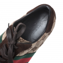 Gucci Beige/Brown GG Canvas and Suede Web Low Top Sneakers Size 38.5