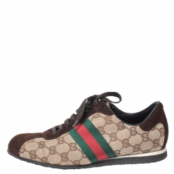 Gucci Beige/Brown GG Canvas and Suede Web Low Top Sneakers Size 38.5
