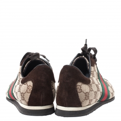 Gucci Beige/Brown GG Canvas and Suede Web Low Top Sneakers Size 38.5