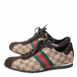 Gucci Beige/Brown GG Canvas and Suede Web Low Top Sneakers Size 38.5