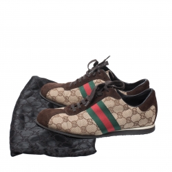 Gucci Beige/Brown GG Canvas and Suede Web Low Top Sneakers Size 38.5