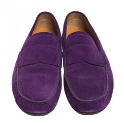 Pre Owned Gucci Purple Suede Slip On Loafers Size 44.5