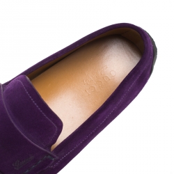 Pre Owned Gucci Purple Suede Slip On Loafers Size 44.5