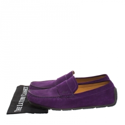 Pre Owned Gucci Purple Suede Slip On Loafers Size 44.5