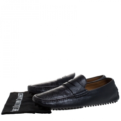 Pre Owned Gucci Blue Print Leather Penny Slip On Loafer Size 42