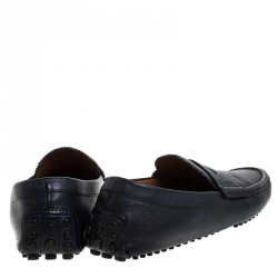 Pre Owned Gucci Blue Print Leather Penny Slip On Loafer Size 42