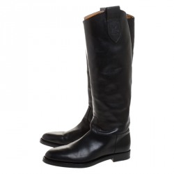 Gucci Black Leather Equestrian Knee High Length Boots Size 42