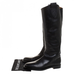 Gucci Black Leather Equestrian Knee High Length Boots Size 42