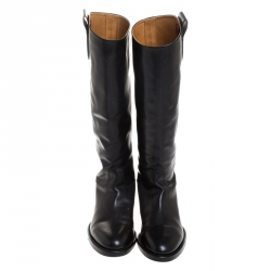 Gucci Black Leather Equestrian Knee High Length Boots Size 42