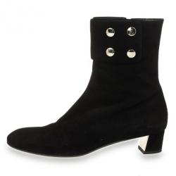 Pre Owned Gucci Black Suede Studded Ankle Boots Size 38