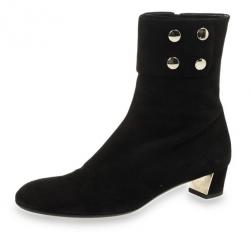 Pre Owned Gucci Black Suede Studded Ankle Boots Size 38