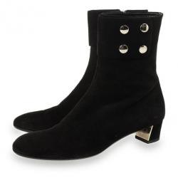 Pre Owned Gucci Black Suede Studded Ankle Boots Size 38