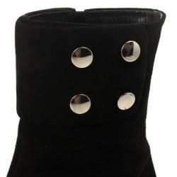 Pre Owned Gucci Black Suede Studded Ankle Boots Size 38