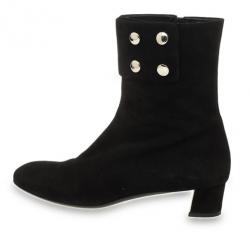 Pre Owned Gucci Black Suede Studded Ankle Boots Size 38