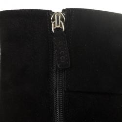 Pre Owned Gucci Black Suede Studded Ankle Boots Size 38