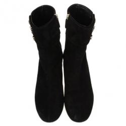 Pre Owned Gucci Black Suede Studded Ankle Boots Size 38