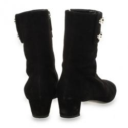 Pre Owned Gucci Black Suede Studded Ankle Boots Size 38