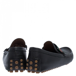 Gucci Black Leather Web Detail Loafers Size 41