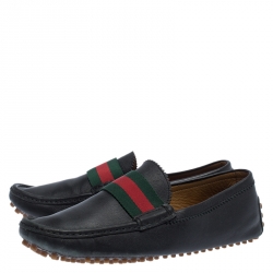 Gucci Black Leather Web Detail Loafers Size 41