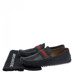 Gucci Black Leather Web Detail Loafers Size 41