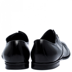 Pre Owned Gucci Black Leather Cap Toe Slip On Loafers Size 40