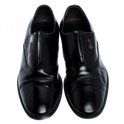 Pre Owned Gucci Black Leather Cap Toe Slip On Loafers Size 40