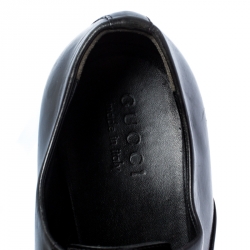 Pre Owned Gucci Black Leather Cap Toe Slip On Loafers Size 40