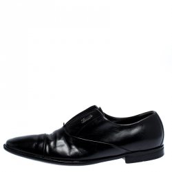 Pre Owned Gucci Black Leather Cap Toe Slip On Loafers Size 40