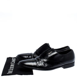 Pre Owned Gucci Black Leather Cap Toe Slip On Loafers Size 40