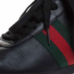 Pre Owned Gucci Black Leather Web Detail High Top Lace Up Sneaker Size 40