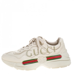 Gucci Ivory Leather Rhyton Vintage Logo Platform Sneakers Size 41