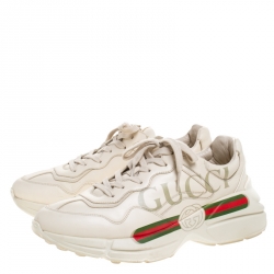 Gucci Ivory Leather Rhyton Vintage Logo Platform Sneakers Size 41