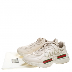 Gucci Ivory Leather Rhyton Vintage Logo Platform Sneakers Size 41