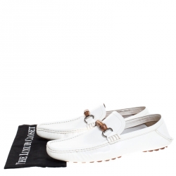 Gucci White Leather Bamboo Horsebit Collapsible Heel Loafer Size 44.5