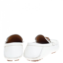 Gucci White Leather Bamboo Horsebit Collapsible Heel Loafer Size 44.5