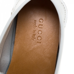 Gucci White Leather Bamboo Horsebit Collapsible Heel Loafer Size 44.5