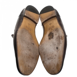 Gucci Brown Leather Horsebit Slip On Loafers Size 43.5