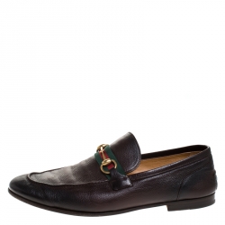 Gucci Brown Leather Horsebit Slip On Loafers Size 43.5