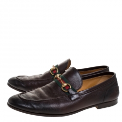 Gucci Brown Leather Horsebit Slip On Loafers Size 43.5
