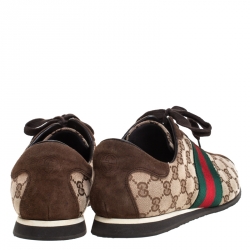 Gucci Beige/Brown GG Canvas And Suede Ace Vintage Web Lace Up Sneakers Size 43