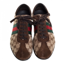 Gucci Beige/Brown GG Canvas And Suede Ace Vintage Web Lace Up Sneakers Size 43