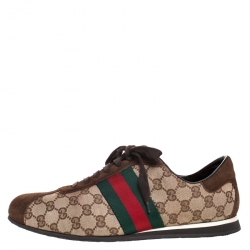 Gucci Beige/Brown GG Canvas And Suede Ace Vintage Web Lace Up Sneakers Size 43