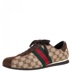 Gucci Beige/Brown GG Canvas And Suede Ace Vintage Web Lace Up Sneakers Size 43