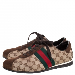 Gucci Beige/Brown GG Canvas And Suede Ace Vintage Web Lace Up Sneakers Size 43