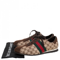 Gucci Beige/Brown GG Canvas And Suede Ace Vintage Web Lace Up Sneakers Size 43